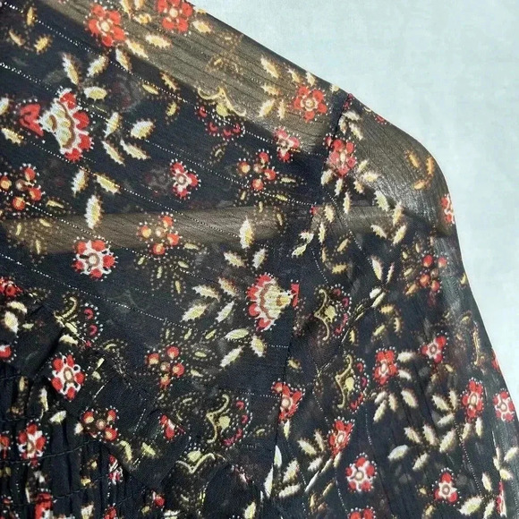 Daniel Rainn Black Floral Metallic Long Sleeve Sheer Layered Blouse Size PS - Picture 6 of 13